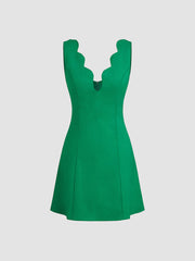 Linen-blend V-neck Wave Trim Mini Dress