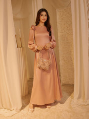Boat Neck Bowknot Ruffle Puff Sleeve Maxi Dress