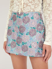 Jacquard Mid Rise Floral Mini Skirt