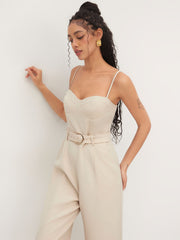Sweetheart Neckline Jumpsuit With Belt