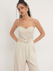 Sweetheart Neckline Jumpsuit With Belt