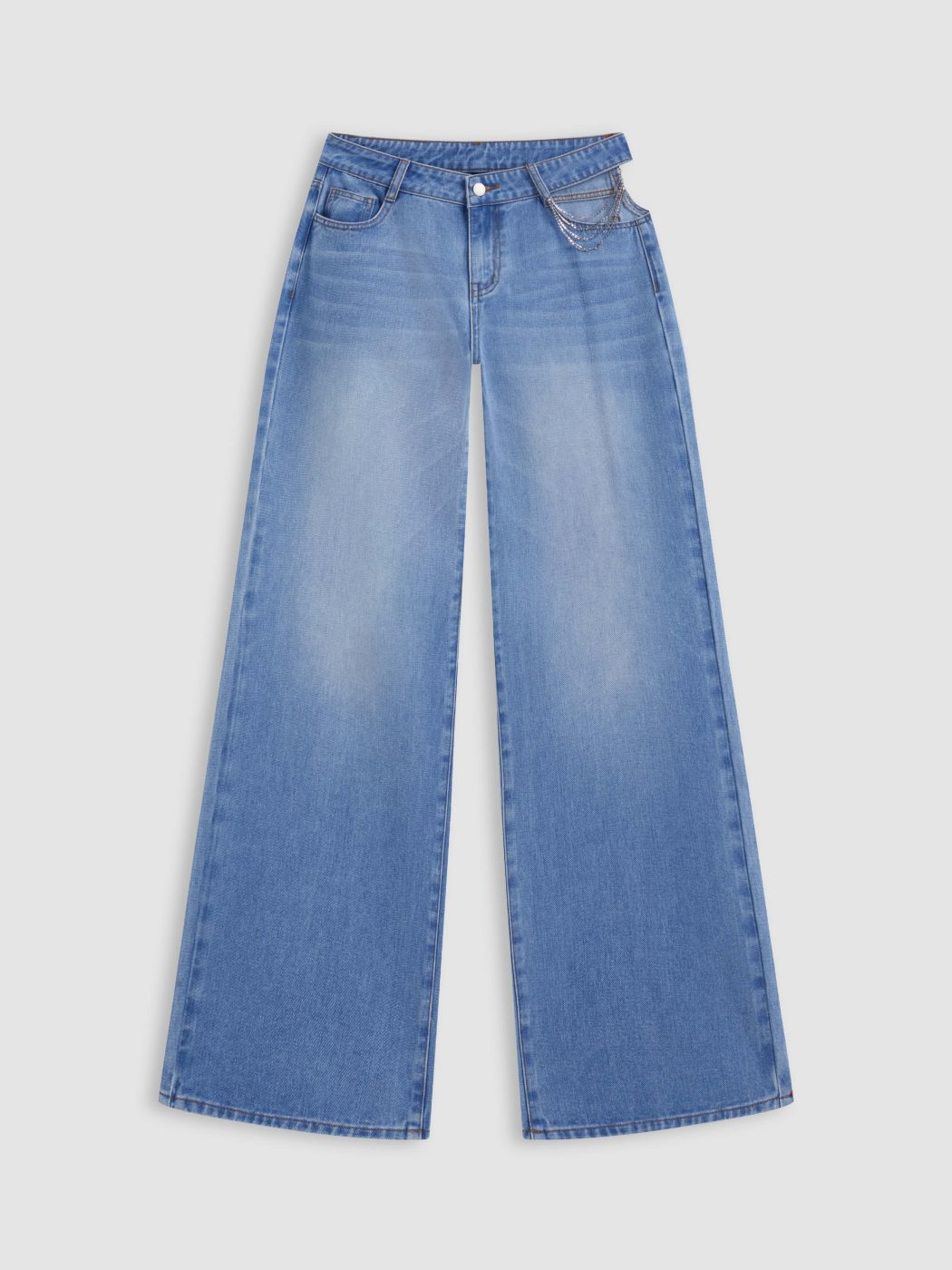 Cider Denim Low Rise Cut Out Chain Detail Wide Leg Jeans