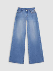 Cider Denim Low Rise Cut Out Chain Detail Wide Leg Jeans