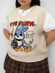 I'M PUNK Knit Rabbit Embroidery Vest Curve & Plus