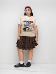 I'M PUNK Knit Rabbit Embroidery Vest Curve & Plus