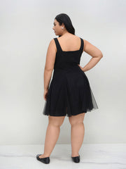 Square Neck Tulle Ruffle Hem Mini Dress Curve & Plus