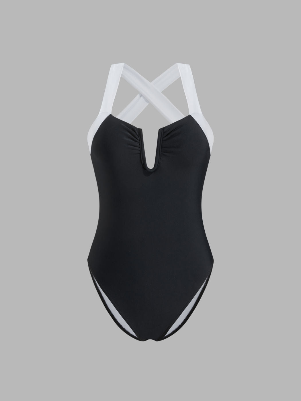 Shaping V-neck Contrasting Binding Criss Cross One Piece Swimsuit