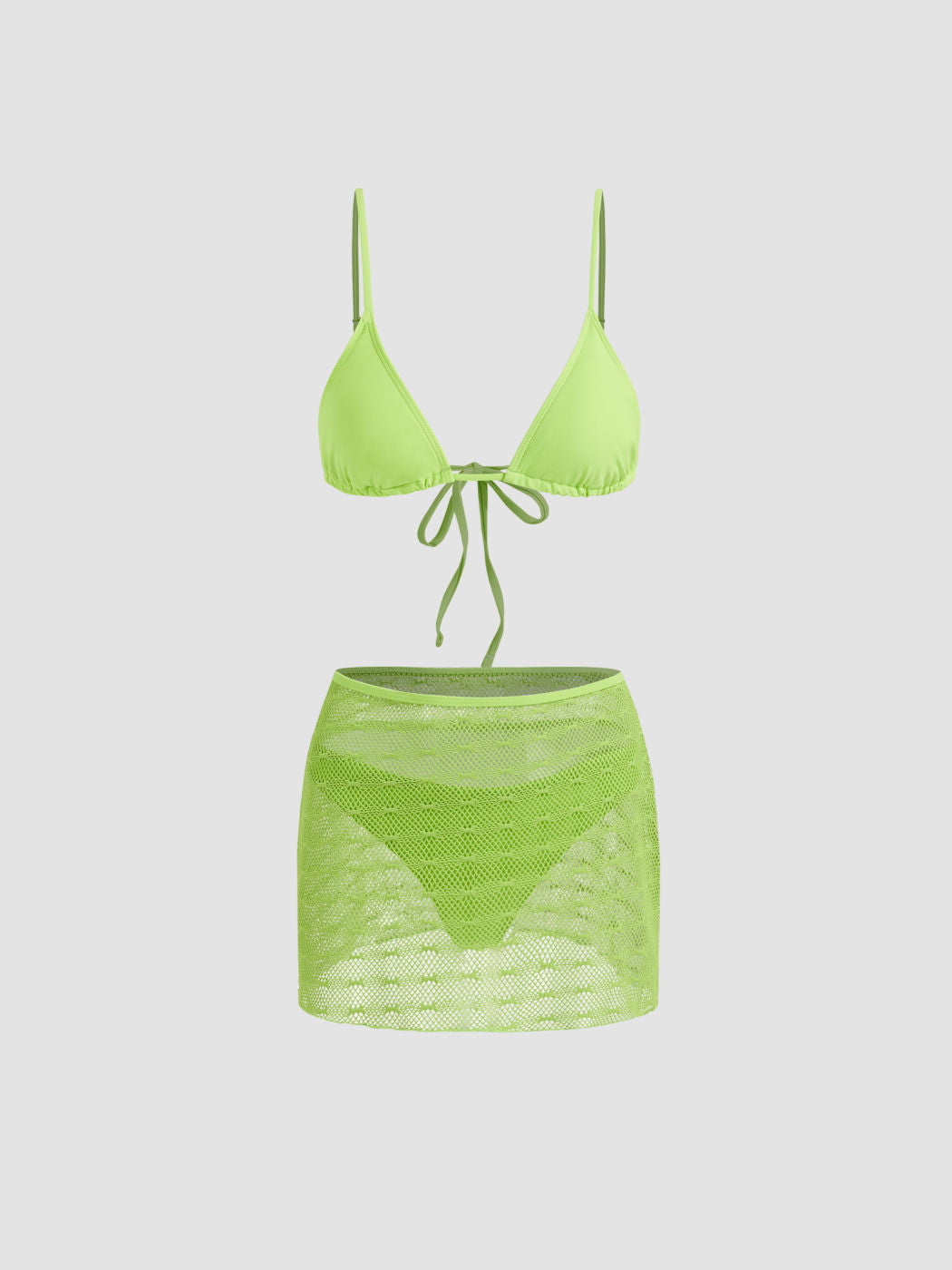 V-neck Triangle Bikini Set With Mesh Sarong
