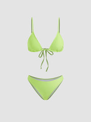 V-neck Triangle Bikini Set With Mesh Sarong