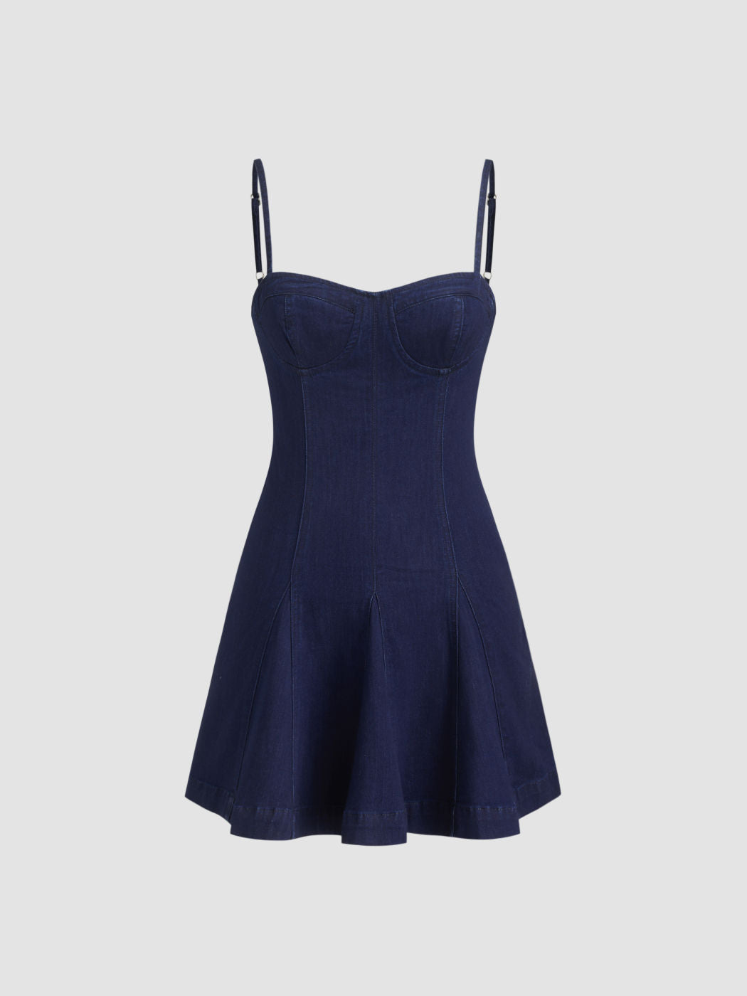 Stretch Denim Sweetheart Ruffle Mini Dress