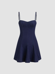 Stretch Denim Sweetheart Ruffle Mini Dress