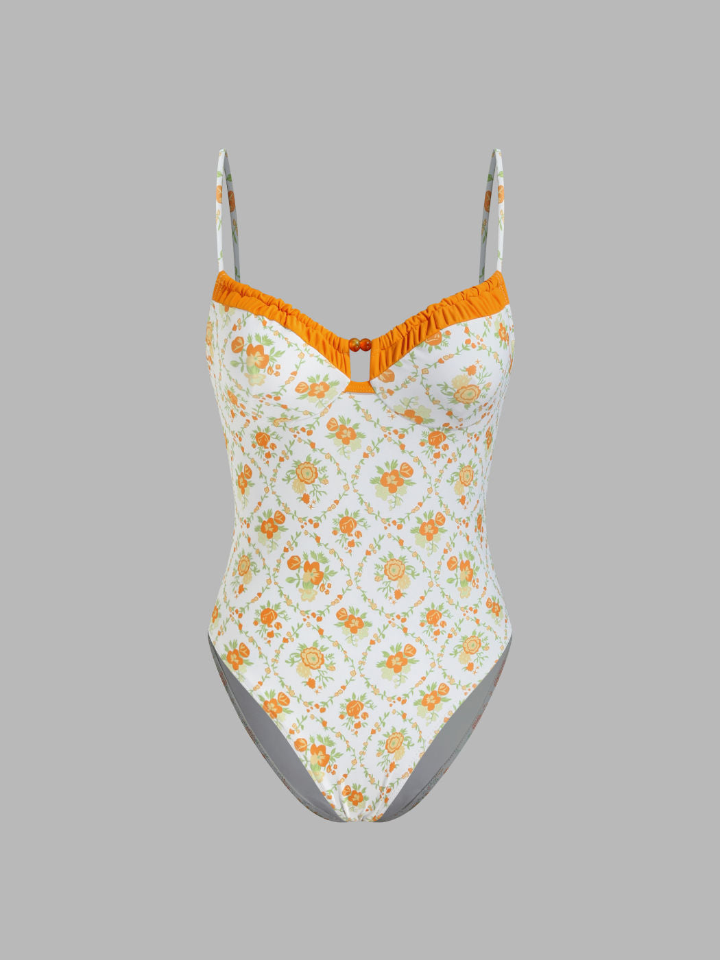 Shaping V-neck Floral Cut Out One Piece Swimsuit
