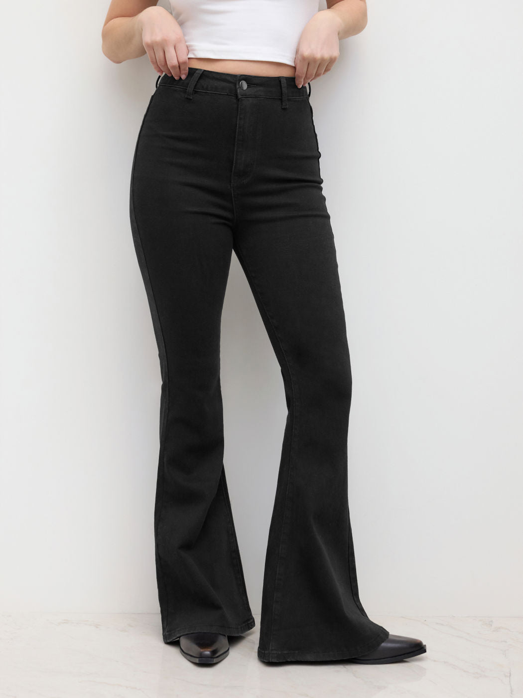 Washed Denim High Rise Flared Jeans