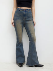 Washed Denim High Rise Flared Jeans