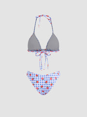 Halter Neckline Gingham Strawberry Triangle Cheeky Bikini Set