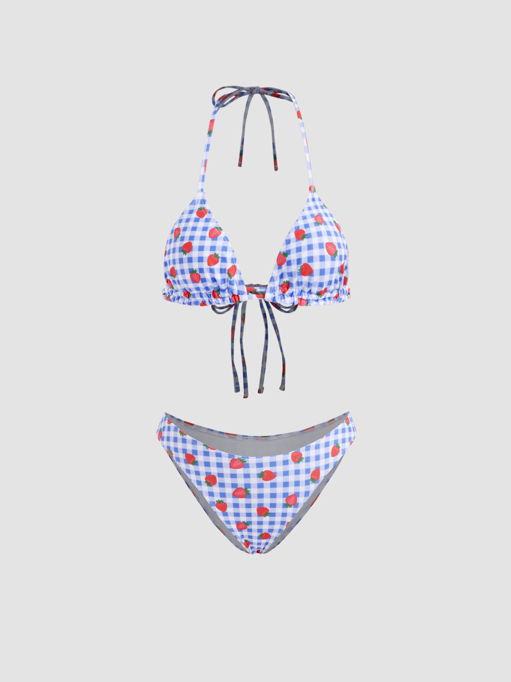 Halter Neckline Gingham Strawberry Triangle Cheeky Bikini Set