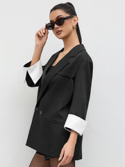 Notched Collar Roll-up Mid-length Blazer