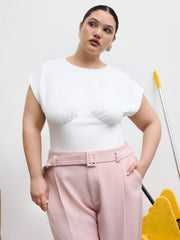 Round Neckline Buckle Back Crop Tee Curve & Plus