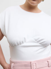 Round Neckline Buckle Back Crop Tee Curve & Plus