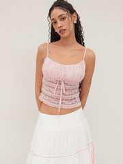Lace Lettuce Trim Knotted Cami Top