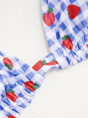 Halter Neckline Gingham Strawberry Triangle Cheeky Bikini Set