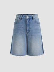 Stretch Cider Denim Mid Rise Raw Hem Jorts