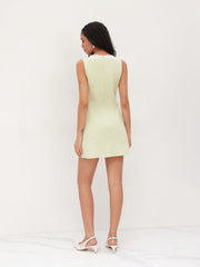 Cotton Sweetheart Neckline Lace Trim Tie Front Bow Mini Dress