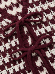 Knit V-neck Stripe Tie Front Bowknot Vest