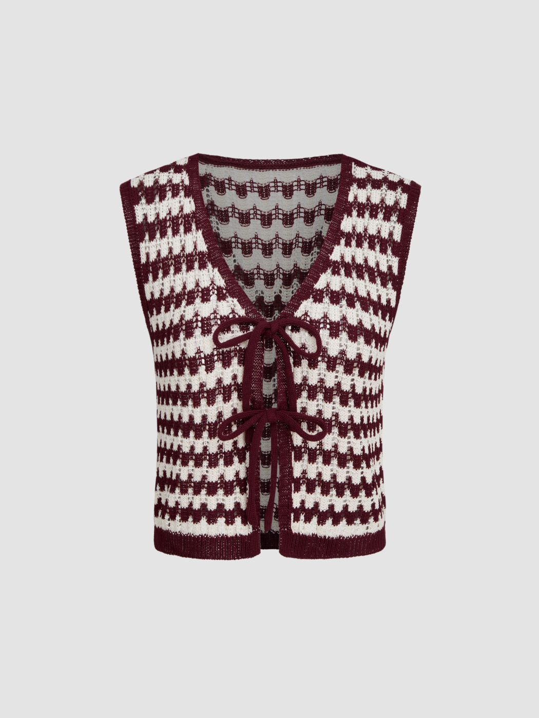 Knit V-neck Stripe Tie Front Bowknot Vest
