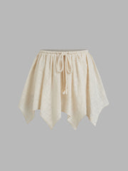 Cotton Mid Rise Embroidery Elastic Waist Mini Skirt