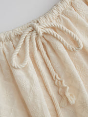 Cotton Mid Rise Embroidery Elastic Waist Mini Skirt