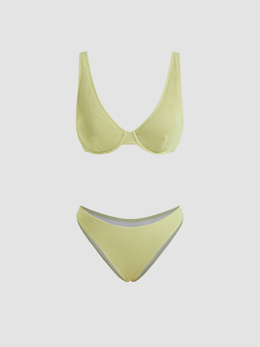 Ribbed V-neck Underwire Cheeky Bikini Set