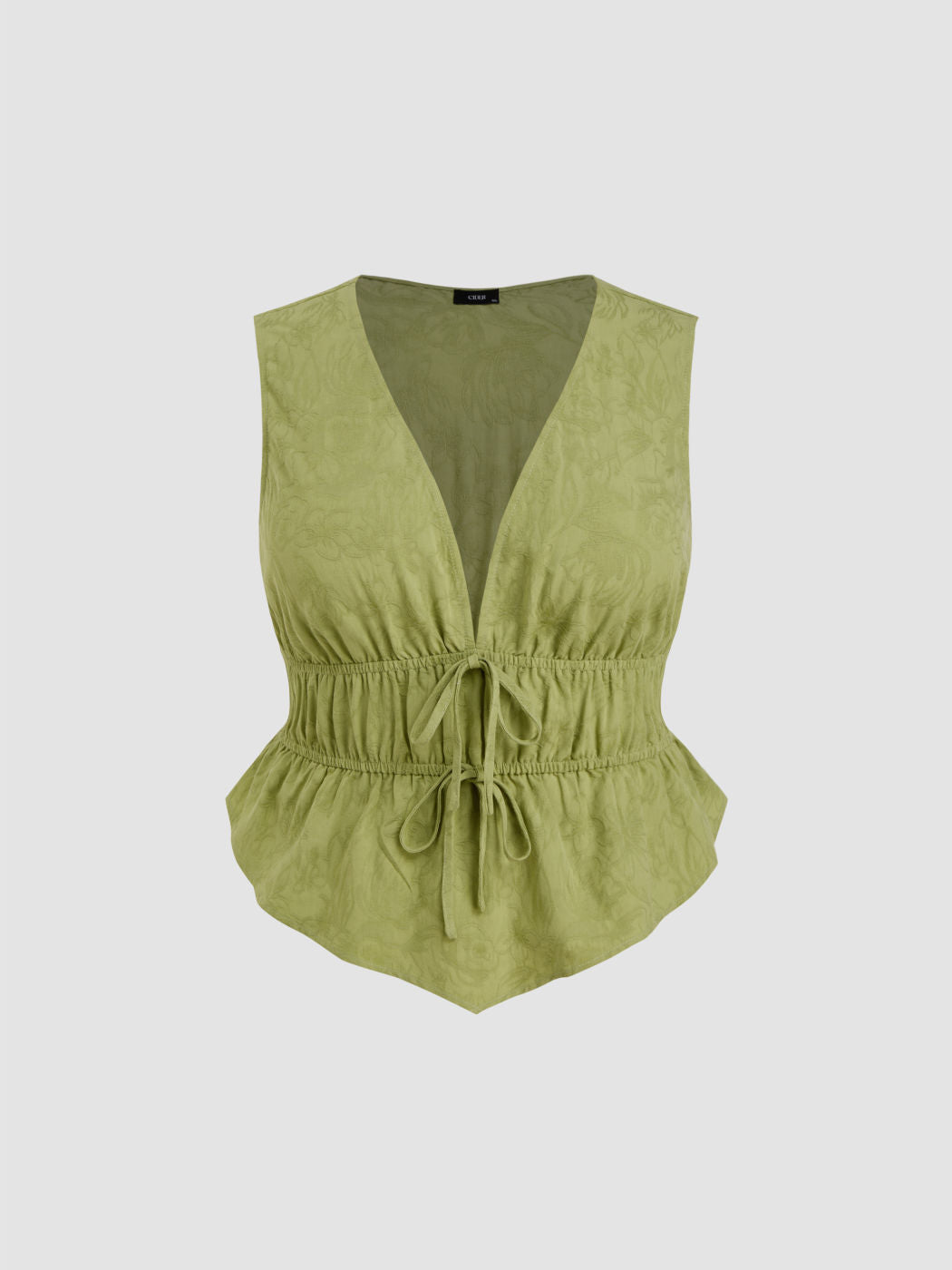 100% Cotton V-neck Tie Front Shirred Blouse Curve & Plus