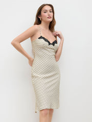 Sweetheart Polka Dot Contrasting Lace Midi Dress