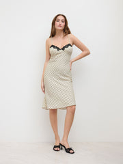 Sweetheart Polka Dot Contrasting Lace Midi Dress