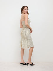 Sweetheart Polka Dot Contrasting Lace Midi Dress
