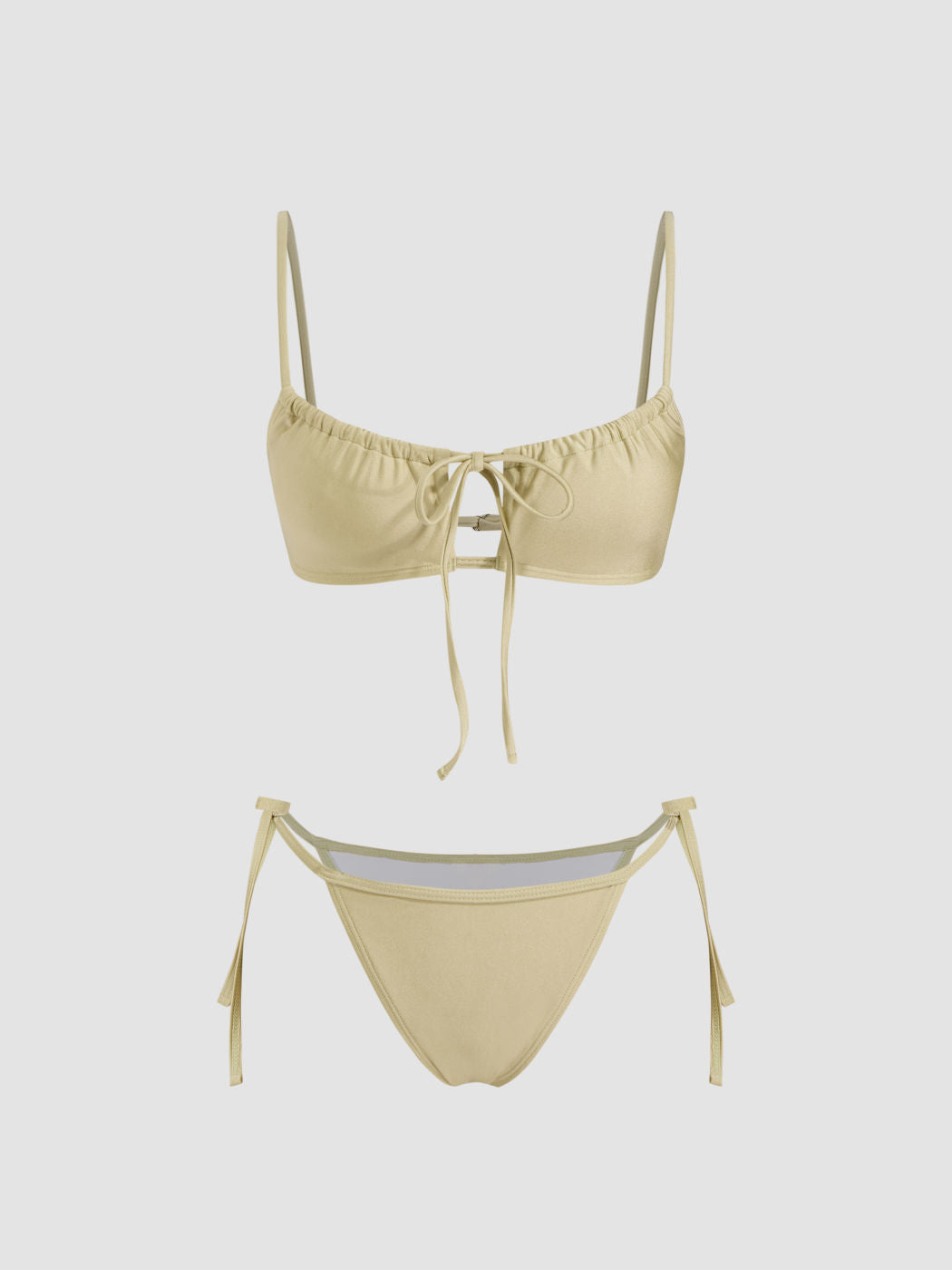 Square Neck Drawstring Cut Out Bracelet Cheeky Bikini Set