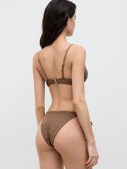 Texture V-neck Knotted Underwire Tie Side Bikini Set