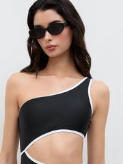 Shaping Asymmetrical Neck Cut Out One Piece Swimsuit