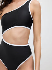 Shaping Asymmetrical Neck Cut Out One Piece Swimsuit