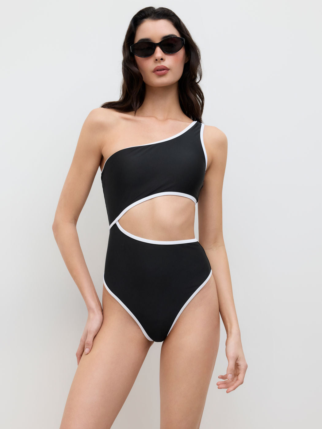 Shaping Asymmetrical Neck Cut Out One Piece Swimsuit