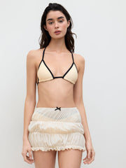 V-neck Contrasting Binding Halter Bikini Set & Bowknot Tiered Cover Up Skirt