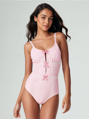 Knotted Lace Texture One Piece Swimsuit