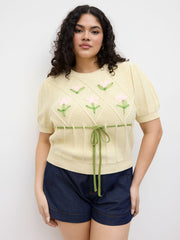 Knit Flower Bowknot Top Curve & Plus