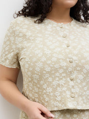 Jacquard Round Neckline Floral Top Curve & Plus
