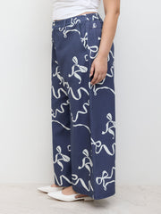 100% Cotton Mid Rise Bowknot Graphic Straight Leg Trousers Curve & Plus