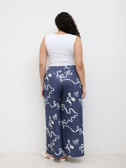 100% Cotton Mid Rise Bowknot Graphic Straight Leg Trousers Curve & Plus