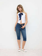 Hooded Bowknot Zip Through Tank Top