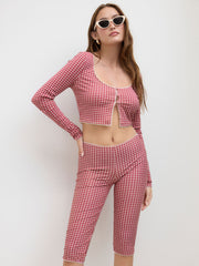 Gingham Split Crop Top & Low Rise Gingham Capri Leggings Set
