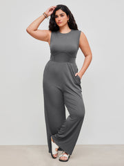Solid Sleeveless Wide Leg Jumpsuit Curve & Plus